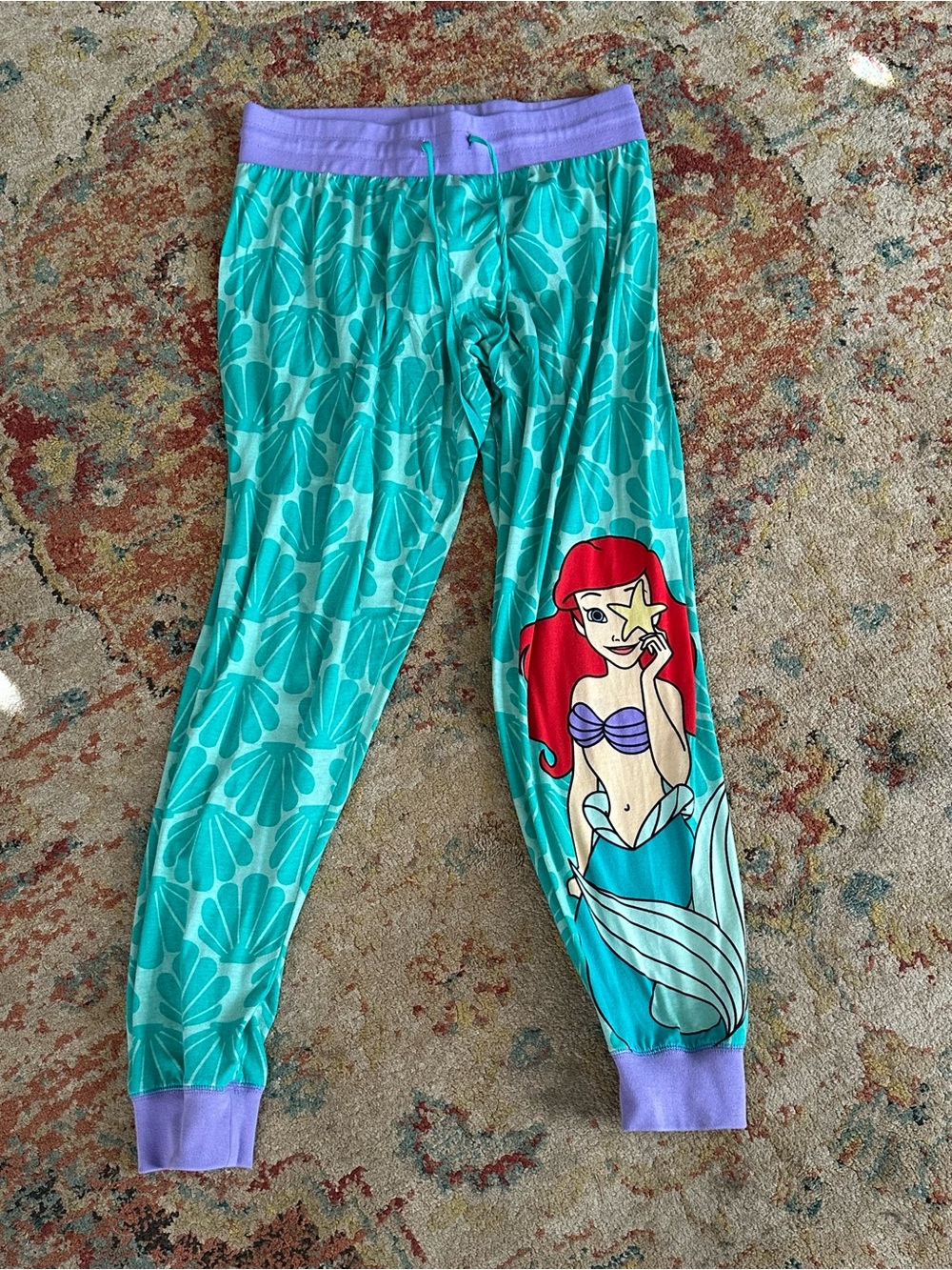 Disney The Little Mermaid Ariel Blue Shell Print Jogger Pajama Pants Size L